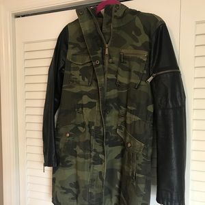 BCBgeneration camo and faux leather coat